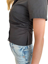 Saxon Short Sleeve Ruched Button Up