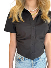 Saxon Short Sleeve Ruched Button Up