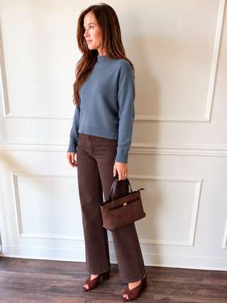 Reese Blue-Gray Mock-Neck Sweater by Current Air
