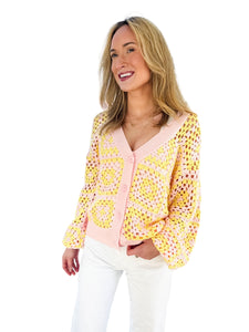 Crochet Cutie Pink/Lemon Cardigan