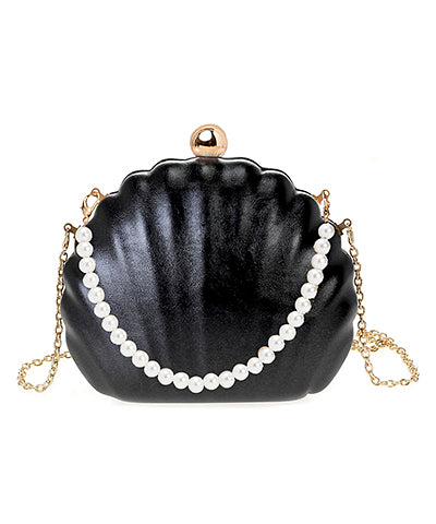 Seashell Black Leather Clutch
