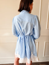 Victoria Neck Tie Lace Trim Stripe Dress by Adelyn Rae