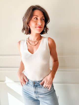 Ivory Luxe Ribbed Tank by Current Air