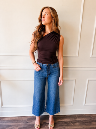 Cocoa Drape One Shoulder Top