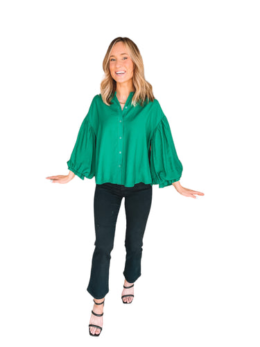 Paris Green Puff Sleeve Blouse