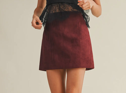 Autumn Luxe Wine Suede Skirt