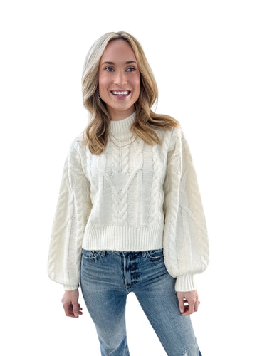 Marcie Cable Stitch Mock Neck Sweater in Whisper White by Steve Madden