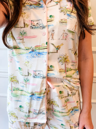 Golf Scene Button Down Modal Short Set by Imbali Charleston
