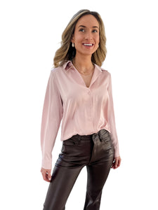 Danica Dusty Pink Satin Button Up