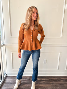 Courtney Pumpkin Peplum Sweater by Steve Madden