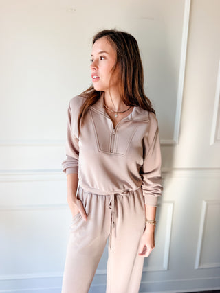 The Sunday Edit Taupe Half-Zip Lounge Set