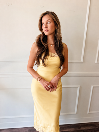 Luz Butter Yellow Lace Midi Dress