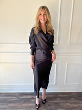 Noir Satin Midi Skirt