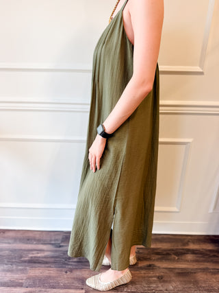 The Arden Pintuck Maxi Dress – Olive