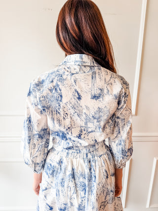 Coastal Toile Tie Blouse