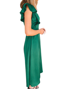 Diana Green Flutter Sleeve Dress
