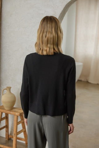 Audrey Gold Button Cardigan - Black Button-Up Sweater
