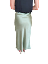 Simply Sleek Sage Satin Midi Skirt