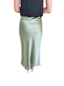 Simply Sleek Sage Satin Midi Skirt