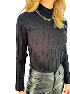 Cool Girl Black Ribbed Mock Neck Top