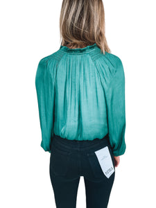 Green with Envy Ribbed Contrast Blouse