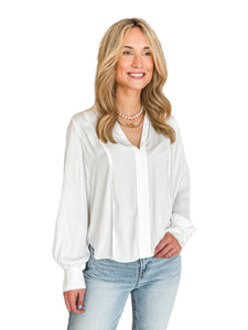 White Piped Long Sleeve Blouse by Reset by Jane