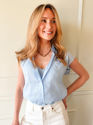 Current Air Coastal Layered Blouse-Blue