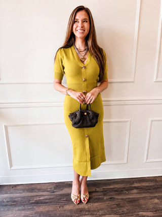 Heirloom Knit Dress -Chartreuse