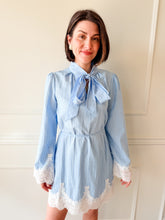 Victoria Neck Tie Lace Trim Stripe Dress by Adelyn Rae