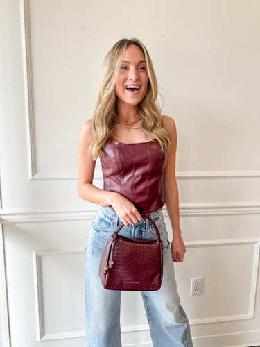 Burgundy Edge Faux Leather Top