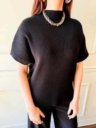 The Addison Black Ribbed Mock Neck Top