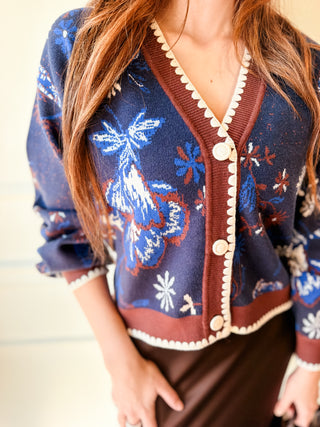 Blaire Navy Floral Knit Cardigan