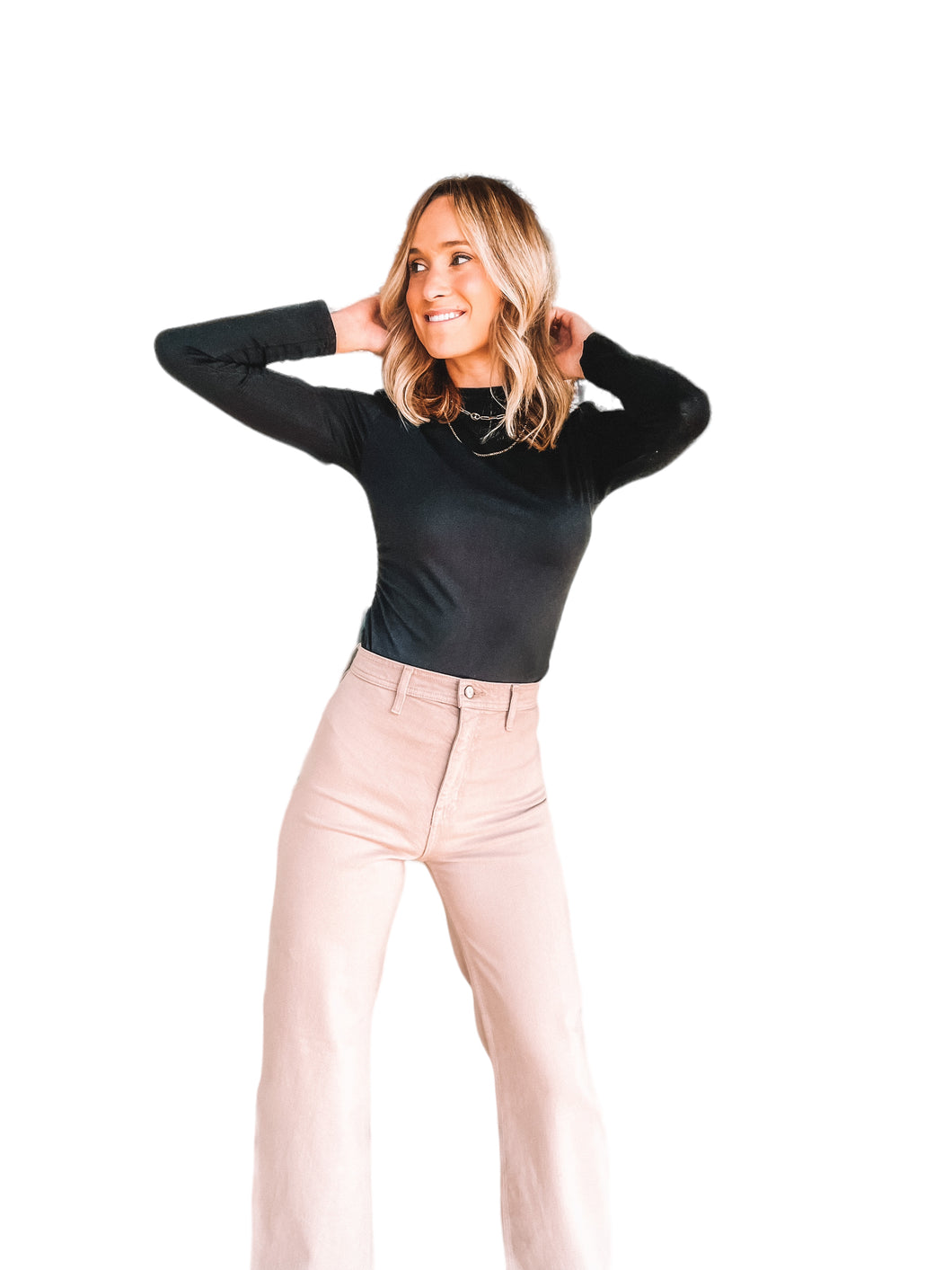 Rive Ruched Black Mock Neck