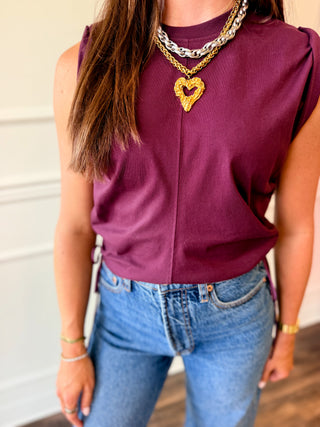 Habitual Sloane Ruched Side-Tie Muscle Tank – Deep Burgundy
