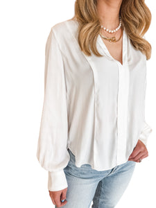 White Piped Long Sleeve Blouse by Reset by Jane