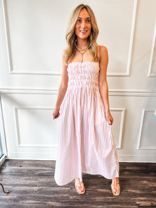 Bianca Shirred Bodice Dress in Ruby Stripe by Pistola
