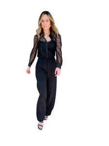 Cayla Black Lace Puff Sleeve Blouse