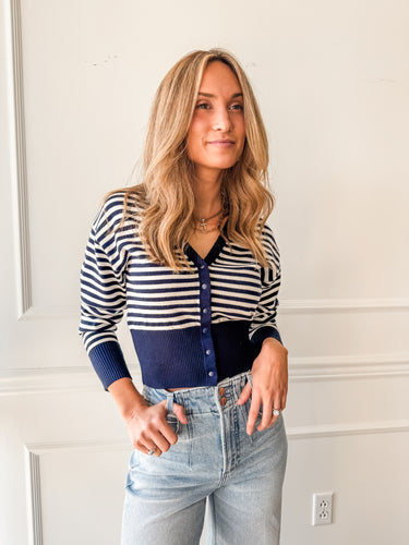 Lauryn Navy Stripe Cardigan by Steve Madden