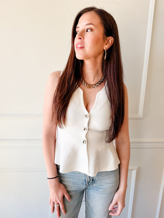 The Sutton White Peplum Knit Top