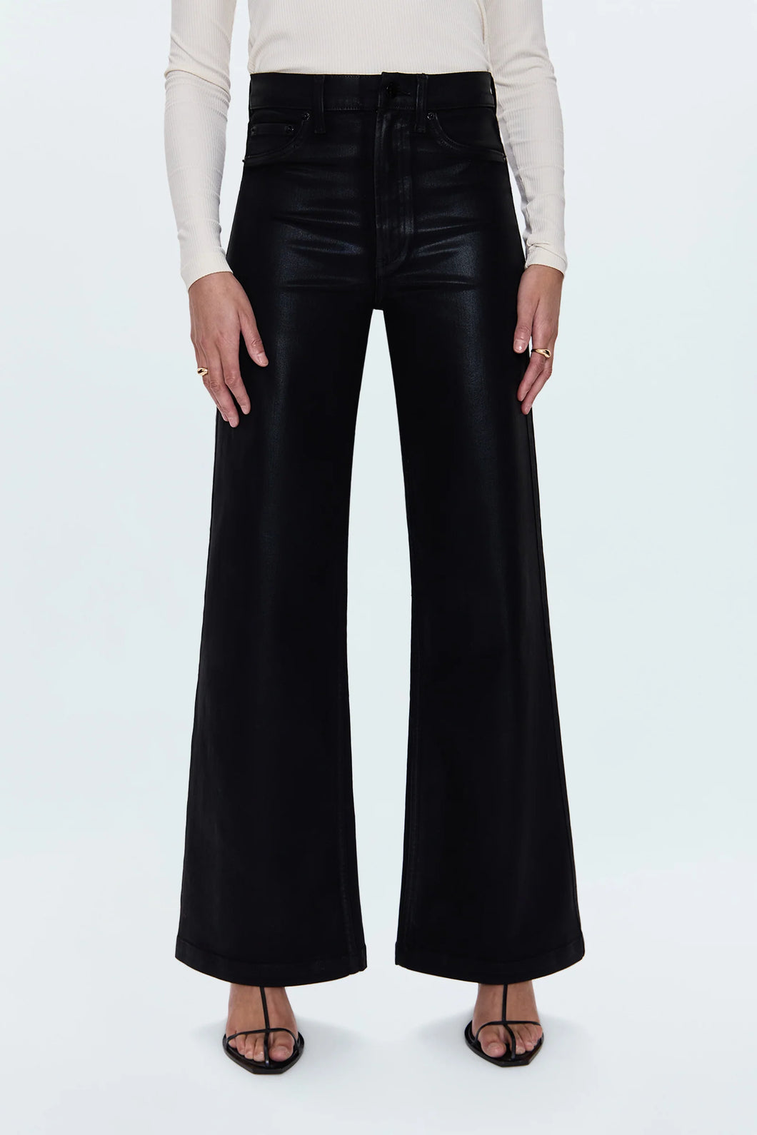 Lana High Rise Ultra Wide Leg in Coated Noir by Pistola