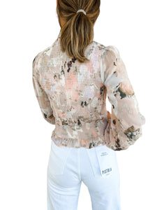 Flora Abstract Floral Print Smocked Blouse