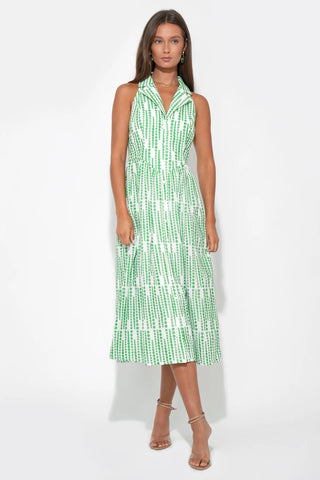 Ruby Halter Green Embroidered Midi Dress by Adelyn Rae