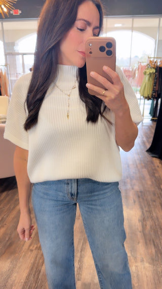 The Addison White Ribbed Mock Neck Top