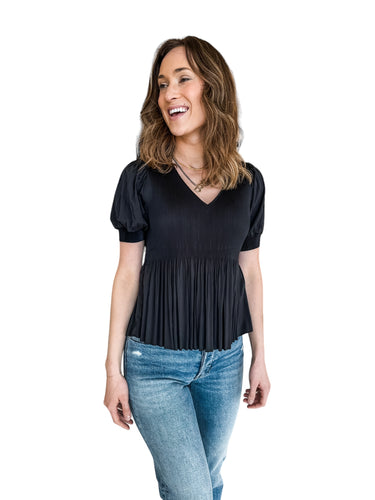 Sweet Pleats Black Blouse by Current Air