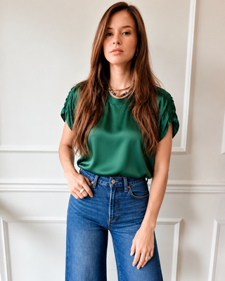 Thea Emerald Satin Top