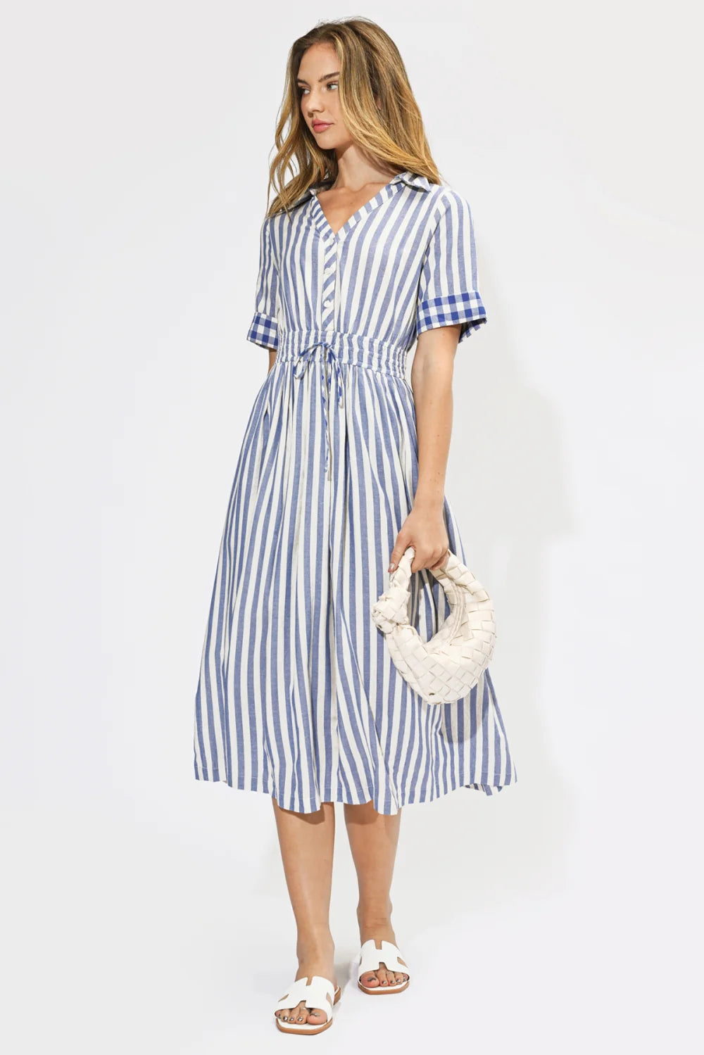 striped short sleeve midi dress Evette Striped Short Sleeve Midi Dress by Adelyn Rae – Simply Chic by  Fetiche Boutique