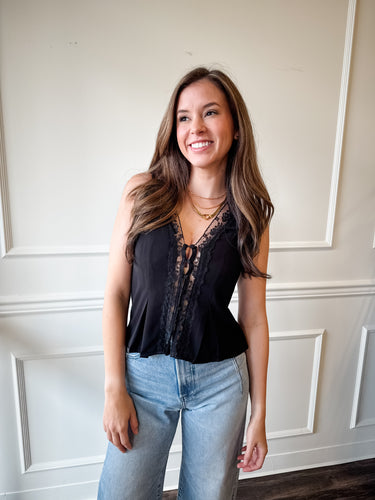 Midnight Lace Black Button Blouse