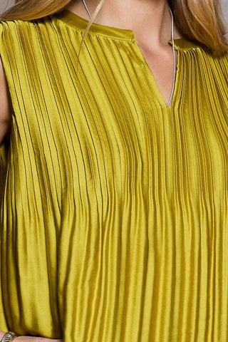 Current Air Chartreuse Luxe Pleated Top