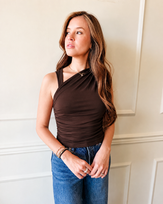 Cocoa Drape One Shoulder Top
