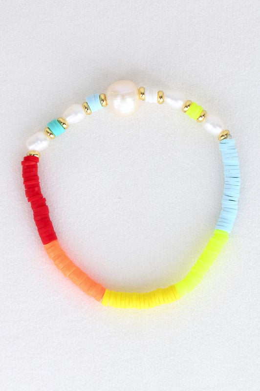 Multicolored Disc Bead Pearl Bracelet